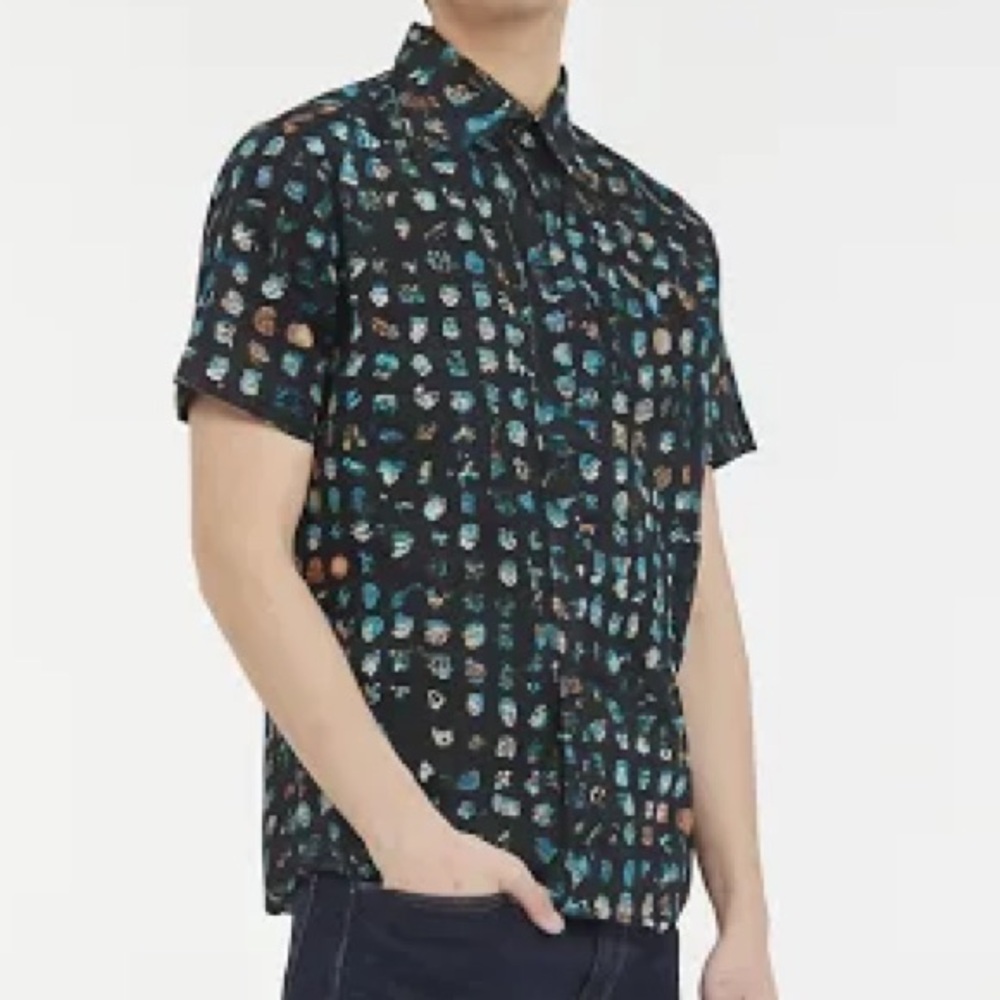 Bethesda Fallout Game All Over Print Woven Cotton Button Up Shirt Mens Size M